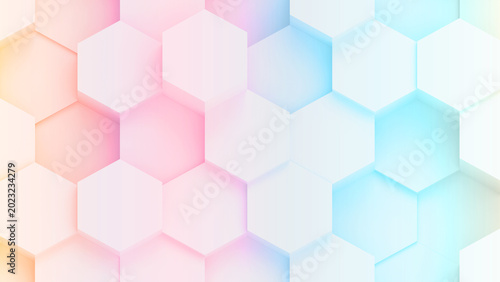 Rainbow white colored background with hexagon pattern, minimalist abstract bu...