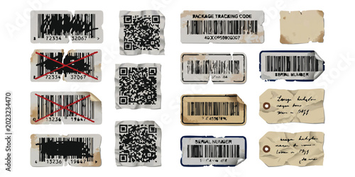 Fotografía Collection of various product labels with barcodes qr codes serial numbers and s