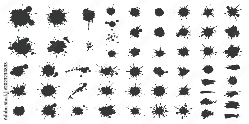 Fototapeta premium Set of black ink splashes and paint splatter shapes for creative graphic design projects