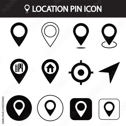 Location pin icon illustration, Map pin place icon, GPS location symbol collection