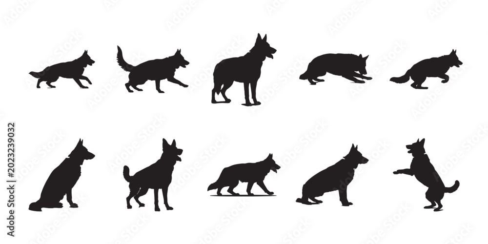 Foto German Shepherd dog silhouettes set