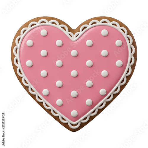 Pink Heart-Shaped Cookie with White Polka Dots and Scalloped Icing