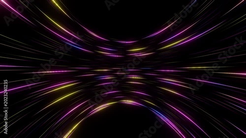 Futuristic Purple and Yellow light speed lines on dark background
