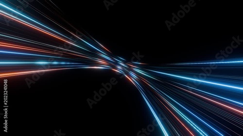 Futuristic Blue and Orange light speed lines on dark background