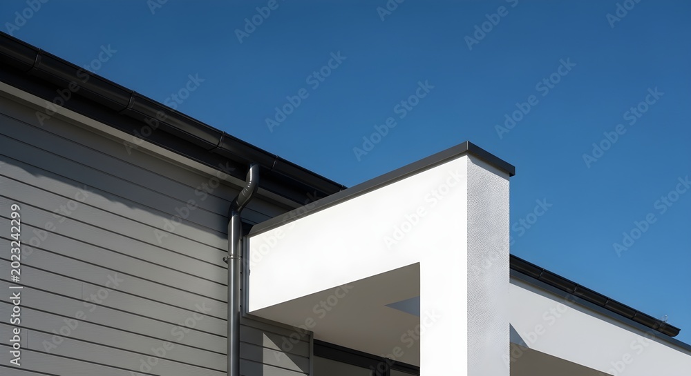 Fototapeta premium Modern Architectural Home With Clean Lines Against Blue Sky