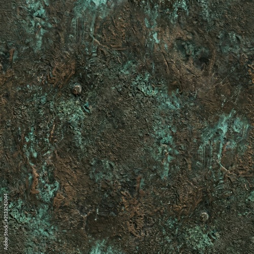 Detailed Texture of Aged Copper with Green Patina and Rough Surface.