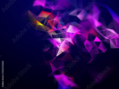 3D abstract techno background with low poly plexus design