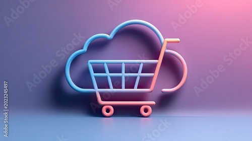 Cloud Shopping Cart Icon in Soft Pastel Colors for E-Commerce Designs