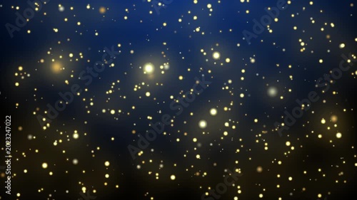 ダークブルー背景に漂う抽象的なゴールドのグリッターとパーティクルループ / Gold glitter and particles on dark blue background seamless loop 4K