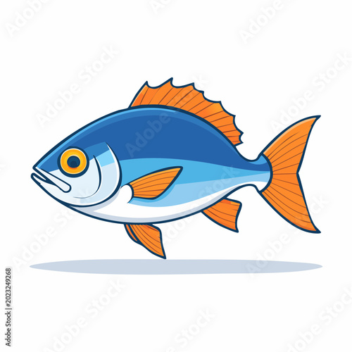 Cartoon Blue Fish with Orange Fins