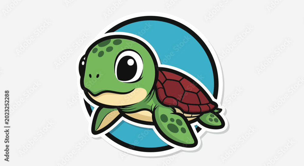 Obraz premium Cartoon turtle with big eyes smiling.