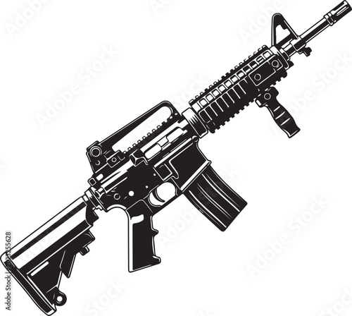 Black and white assault rifle vector illustration on white