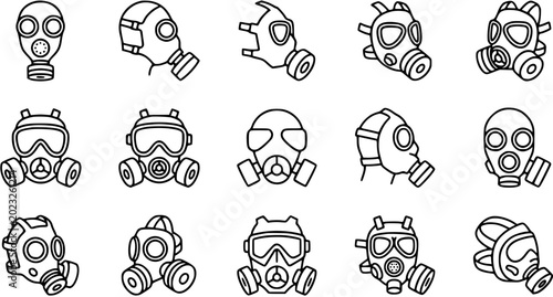 Quadro em tela Safety  Protection Line Art Icons Set: Black and White Outline Glyph Doodles of