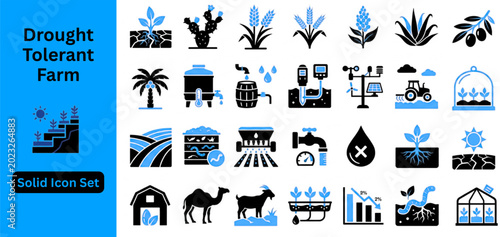 Bild auf Leinwand Solid vector of Drought Tolerant Farm icon set