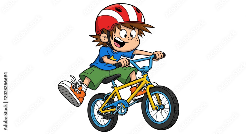 Fototapeta premium A young boy riding a bicycle.