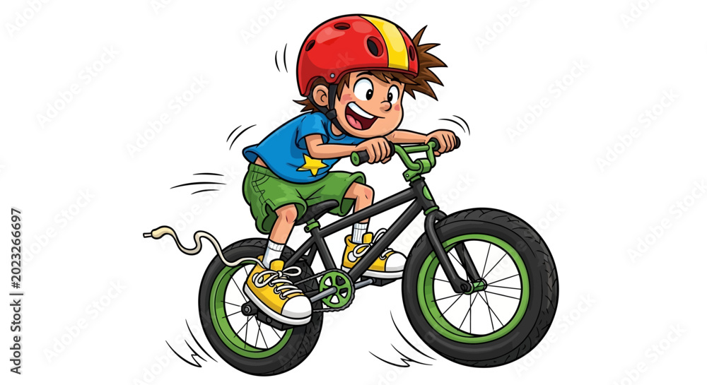 Fototapeta premium A young boy riding a bicycle fast.