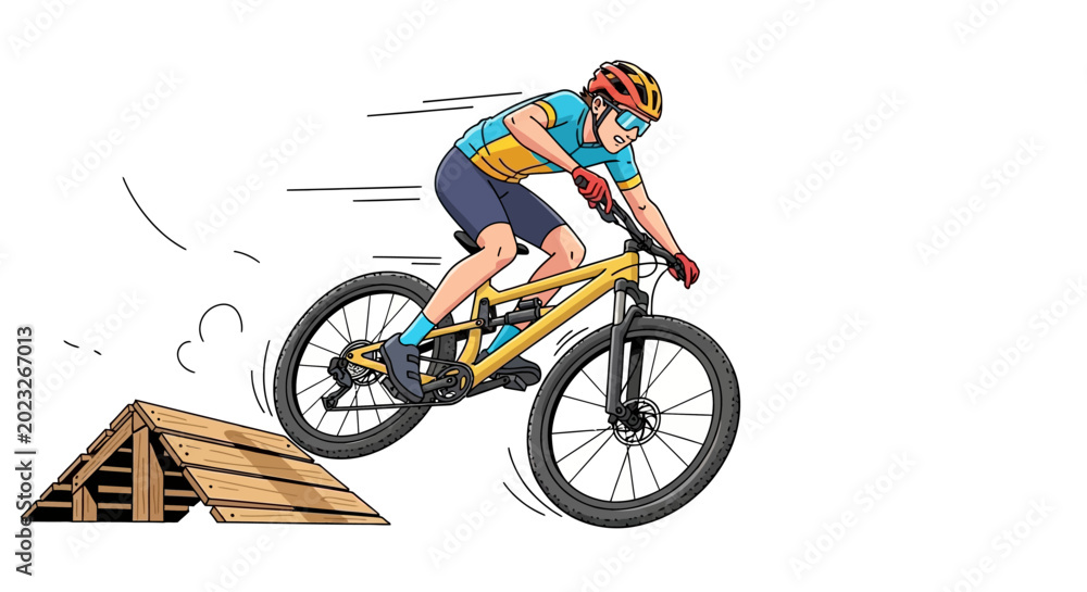 Fototapeta premium Man riding mountain bike over jump.