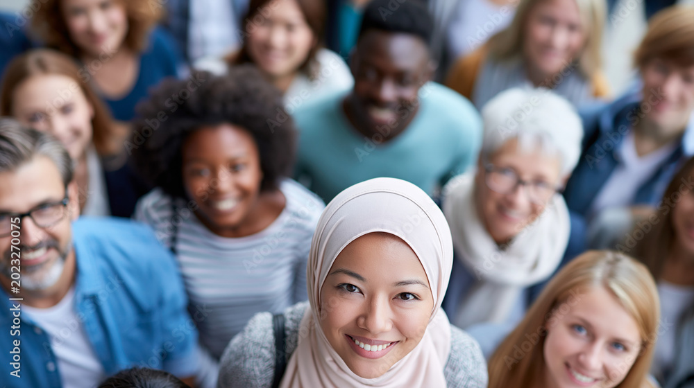 Obraz premium Close-up of a high-angle shot of diverse people of different nationalities representing equal rights, equal rights diversity concept, overhead perspective photography, cultural