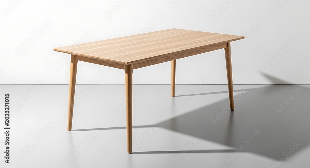 Fototapeta premium Minimalist light wooden rectangular table with four slim legs