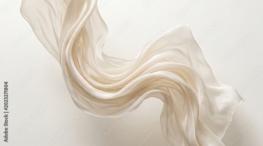 Fototapeta premium Fabric flows gracefully in soft waves against a clean neutral background to represent elegance.