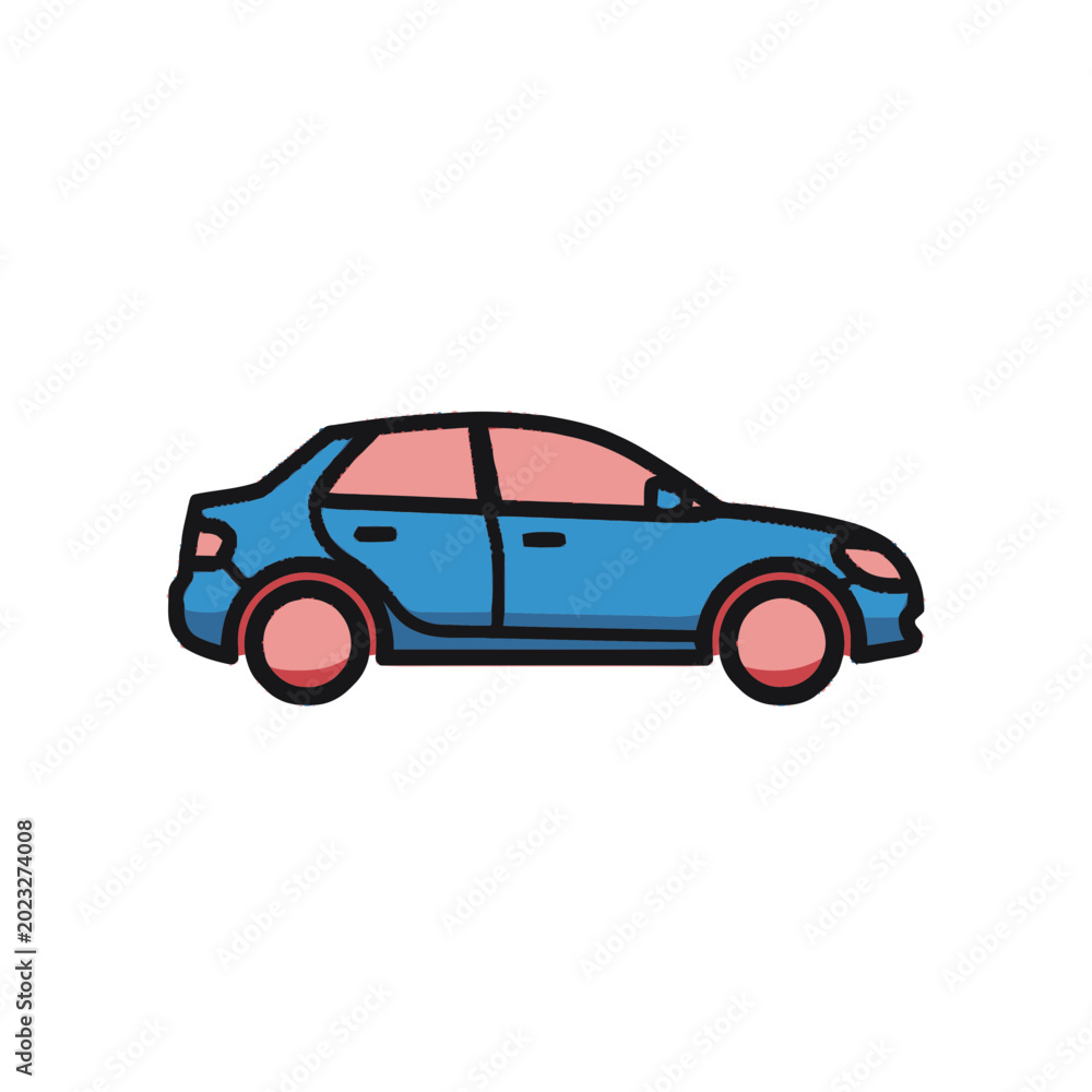 Obraz premium Blue Sedan Car Side View.