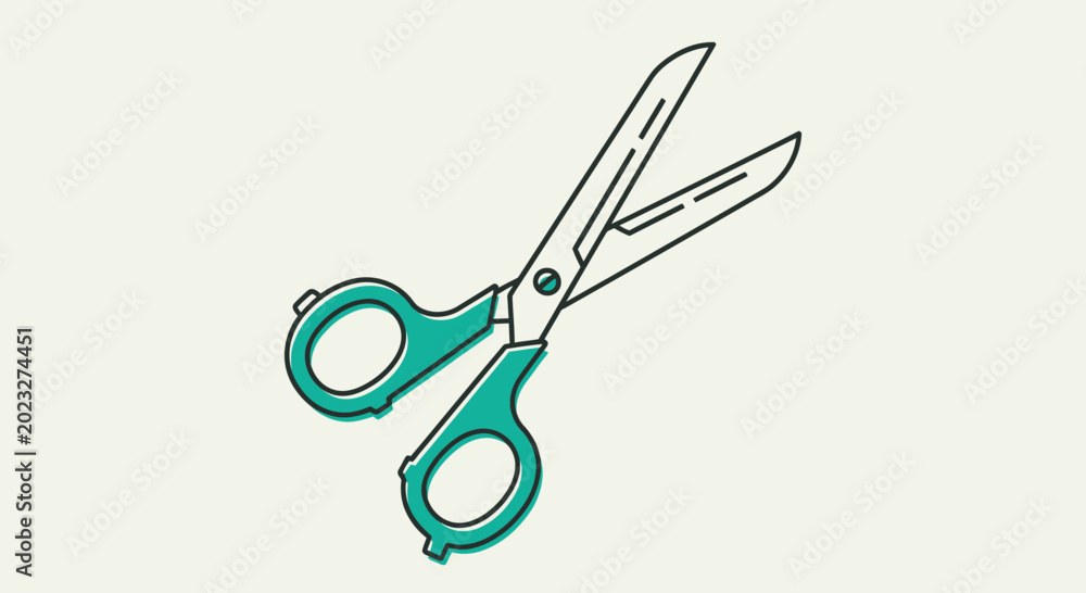 Fototapeta premium Green handled scissors cutting tool.