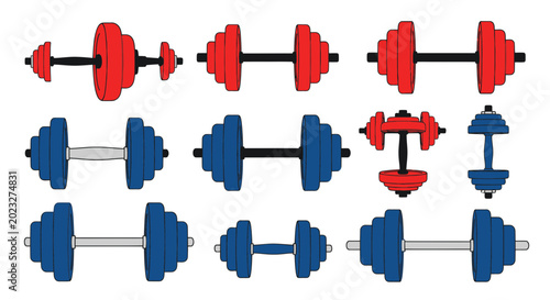 Obraz na płótnie Collection of Dumbbells and Weights for Fitness and Weightlifting