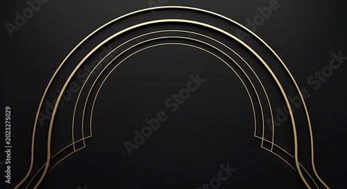 Abstract geometric arches design with golden lines on black background