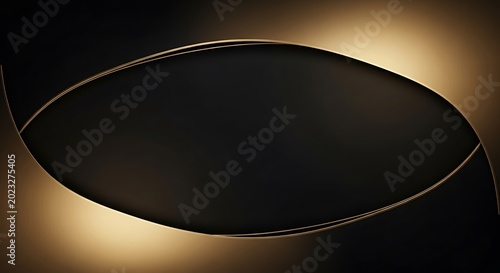 Abstract golden curves framing a dark space suitable for design or display