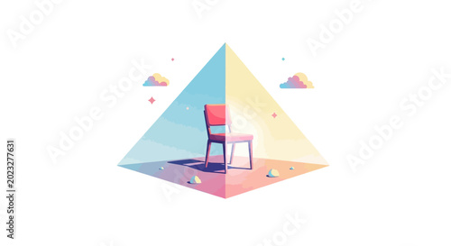 Schilderij op canvas Abstract chair inside geometric pyramid, pastel colors