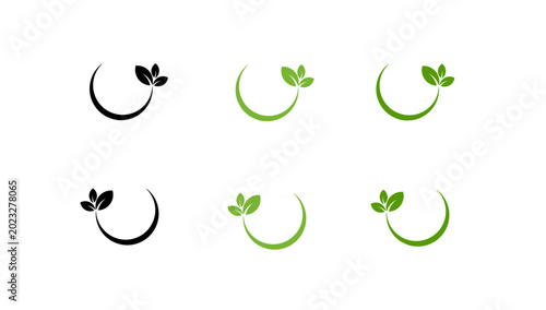 Vector illustration of circular leaf logo icon set