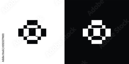 Black and white of a stylized human figure composed of geometric shapes and squares abstract human figure