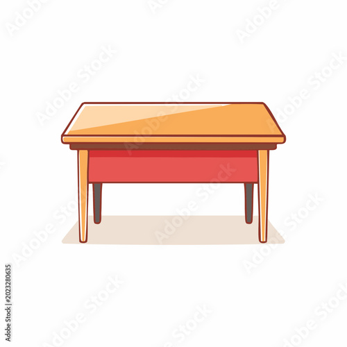 Simple Wooden Desk with Red Drawer