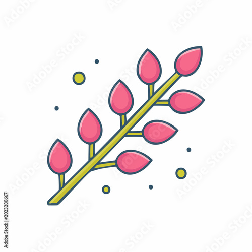 Stylized illustration of a pink flower bud branch