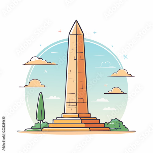 Stylized Illustration of a Tall Obelisk Monument