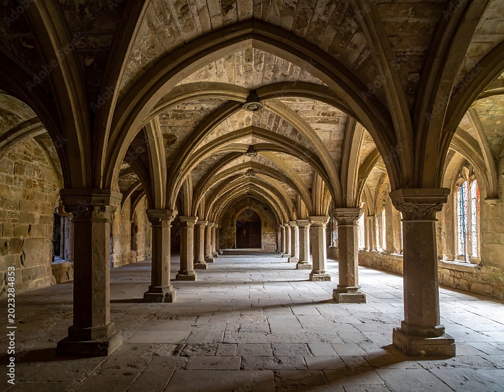 Obraz premium Historic Gothic Architecture Interior Arches Columns.