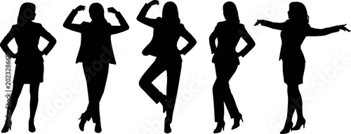 Cuadro en lienzo Professional business woman silhouettes set with confident corporate poses dynam