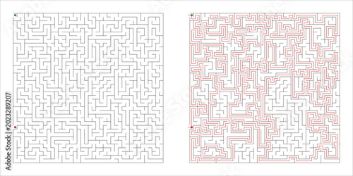 Maze designs with paths and starting points illustrated