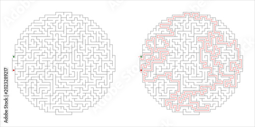 Circular maze with paths marked for navigation 
