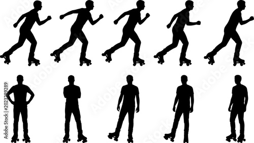Foto Inline skating male silhouettes set showcasing roller skating motion sequence, s