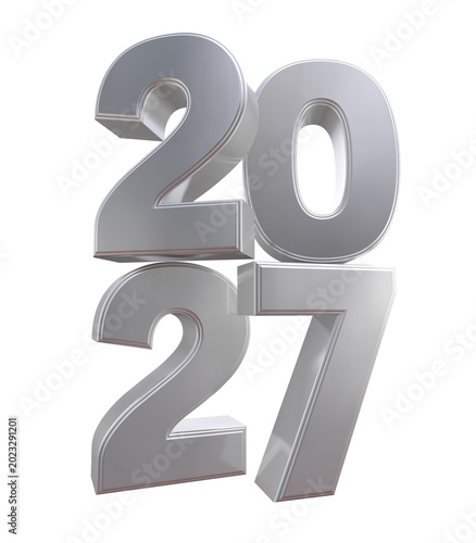 Happy new Year 2027 3D silver  Rendered Text 4K PNG