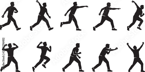 Fotografía Professional Bowling Throw Action Silhouette Vector Icons.