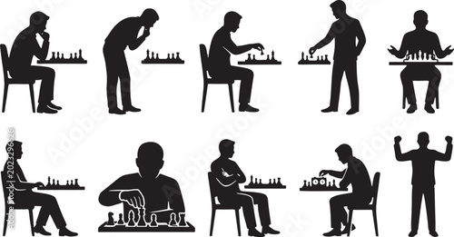 Tableau sur toile Chess Thinking and Strategy Silhouette Vector Icon Set.