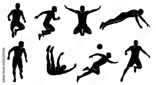 Fotografie Soccer player silhouettes in various action poses