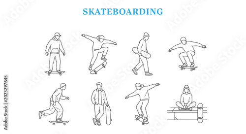 Fényképezés Elevation Skateboarding Vector Set Skateboarders Riding Doing Tricks Active Yout