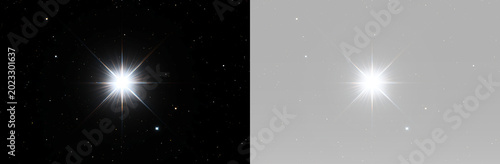 Foto Bright glowing star flare with luminous sparkle and radiant silver beams isolate