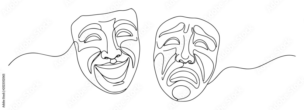 Foto comedy and tragedy masks monoline vector thin line