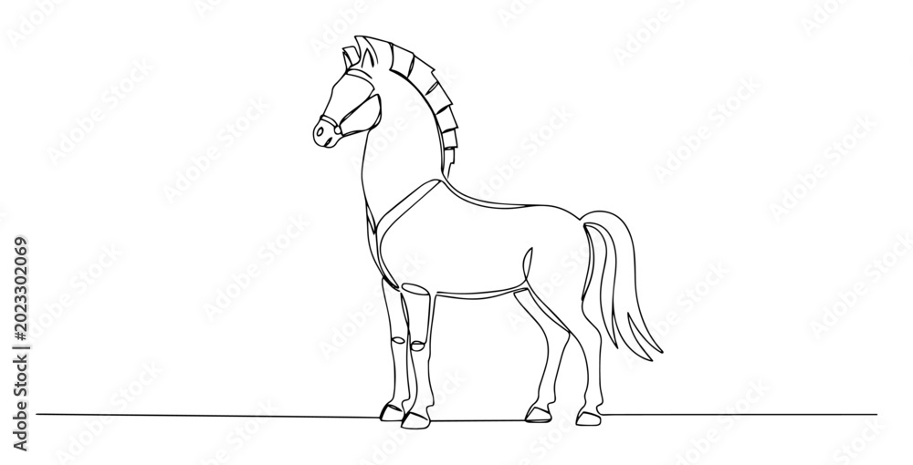Fototapeta premium wooden horse toy monoline vector thin line