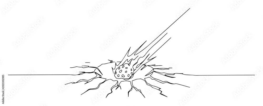 Fotografie meteor hitting the ground monoline vector thin line
