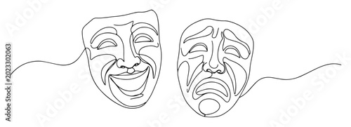 Tableau sur toile comedy and tragedy masks monoline vector thin line